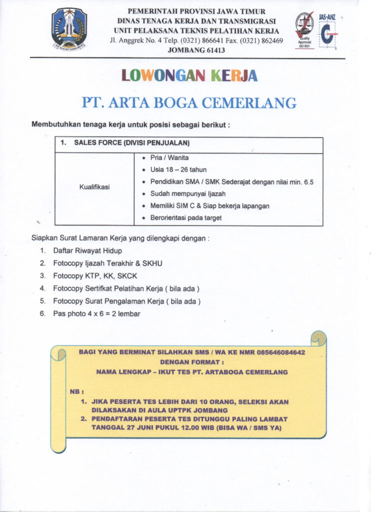 LOKER PT ARTA BOGA